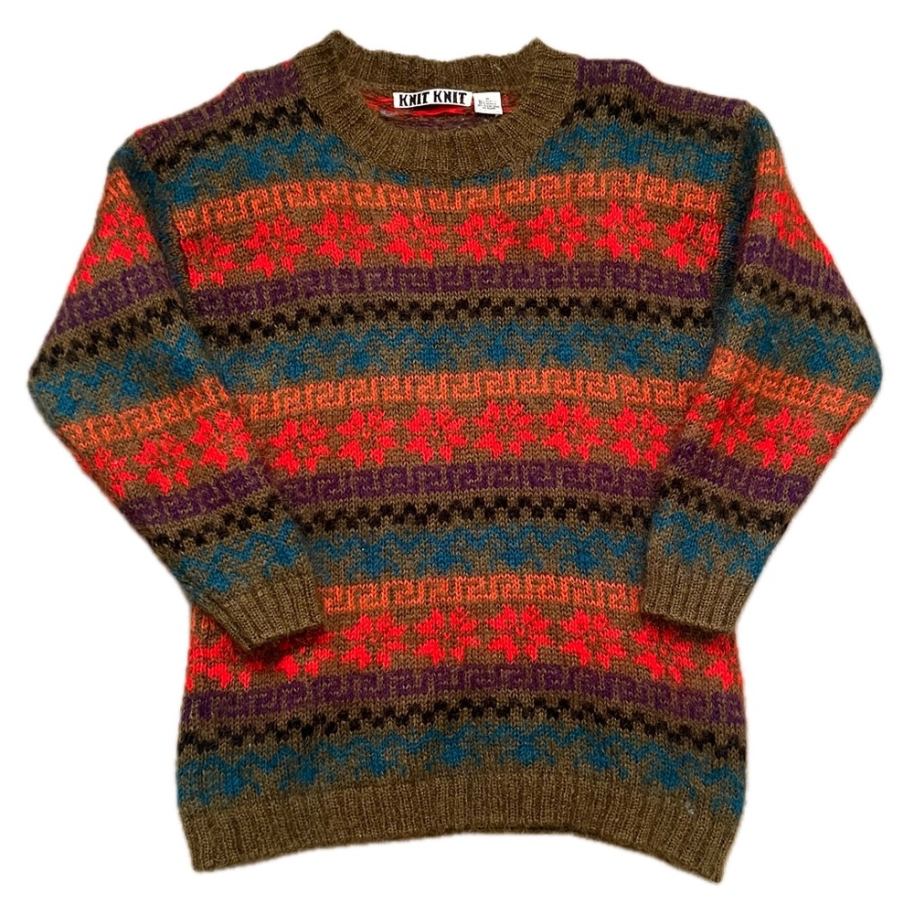 Vintage Mohair Sweater Knit 80s 90s cozy winter snowflake rare medium pattern